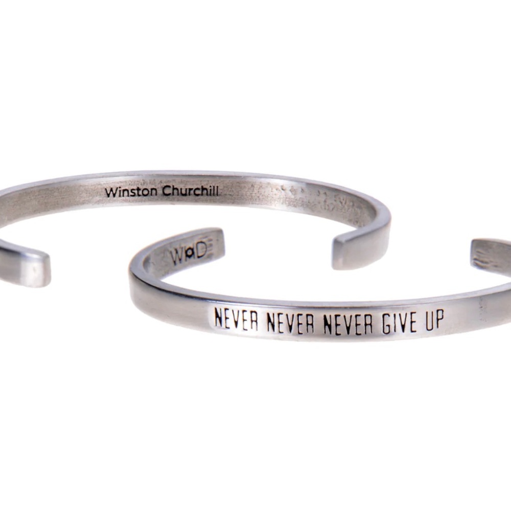 Never Never Never Give Up Winston Churchill Quotable Cuff Bracelet